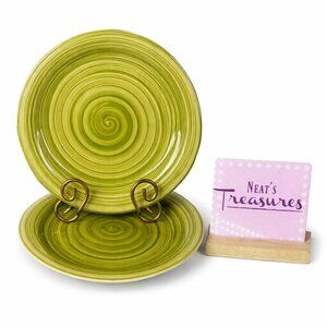Citrus Grove SAGE GREEN SWIRL C8G1 Hand Paint Stoneware Dinner Plates Set Of 2
